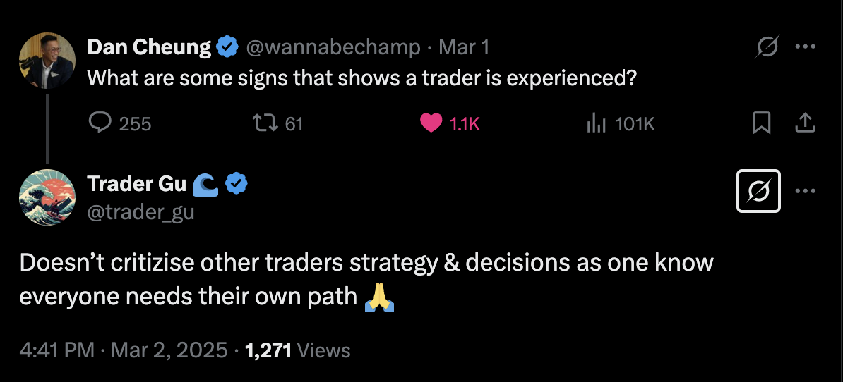 What are some signs that show a trader is experienced?